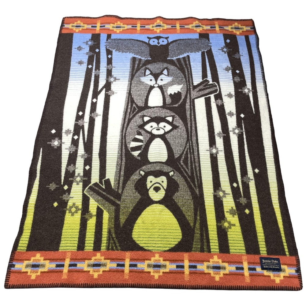 Pendleton Beaver State Wool Blanket Non-Standard Southwestern Animal Kids USA